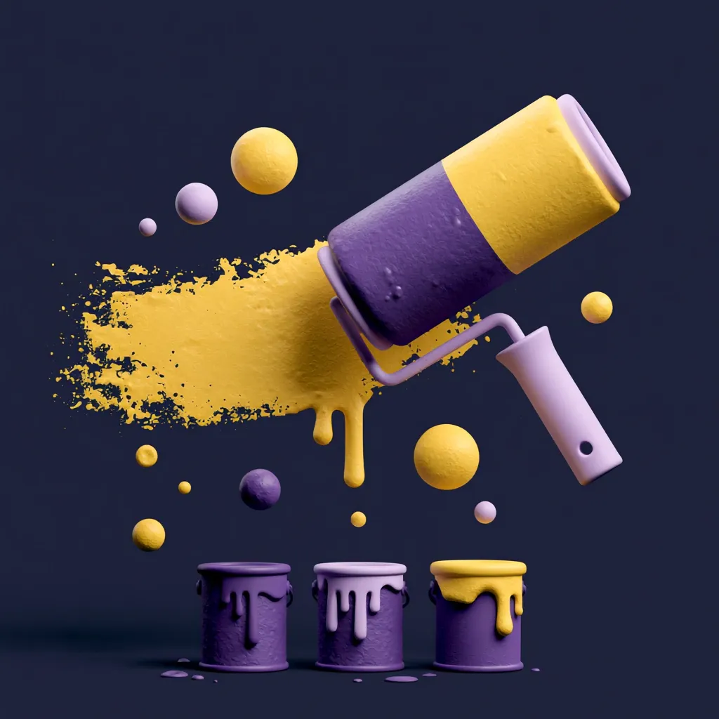 Illustration : rouleau et pots de peinture aux couleurs du site