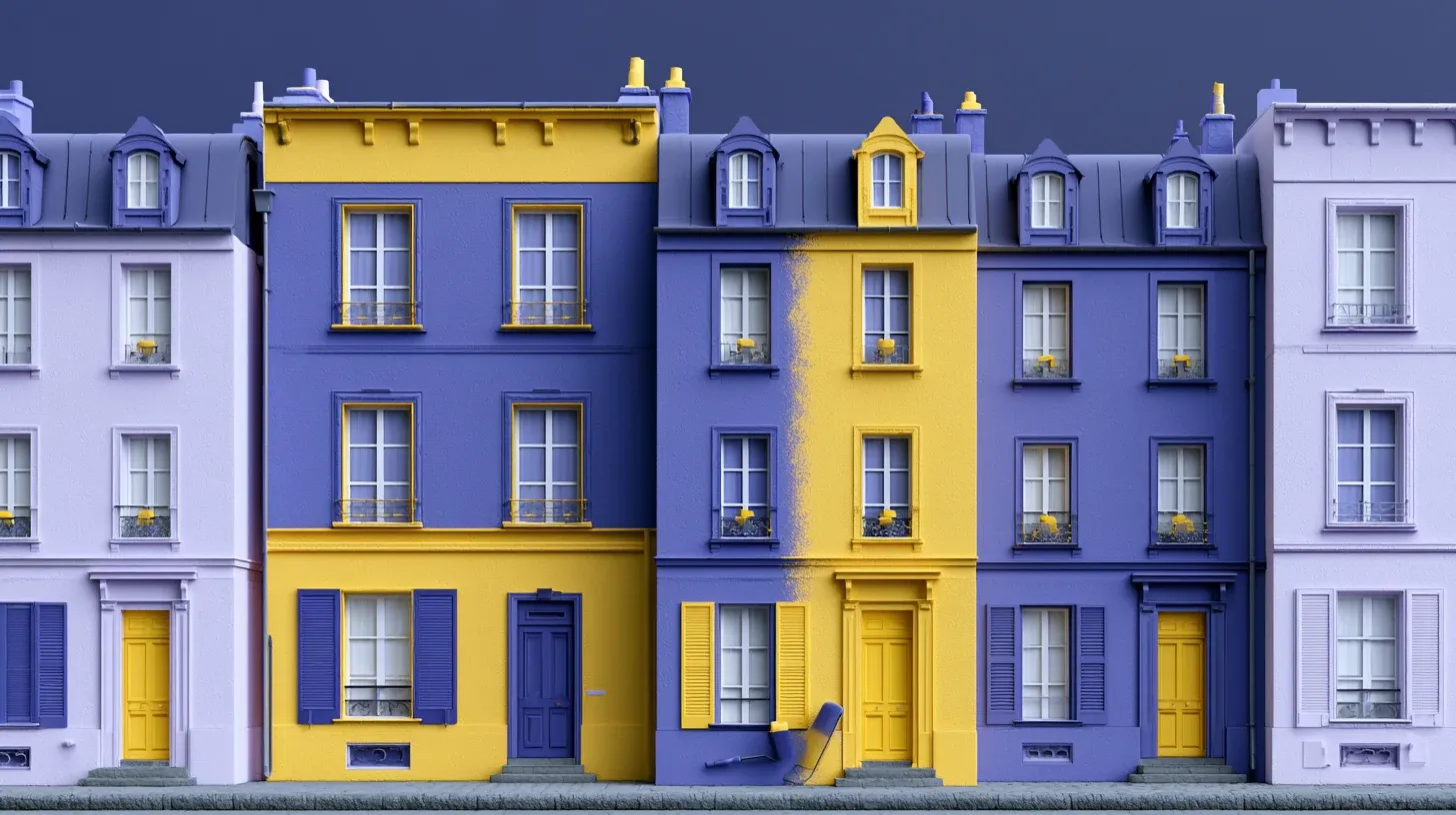 Illustration : façades de ville stylisées aux couleurs du site